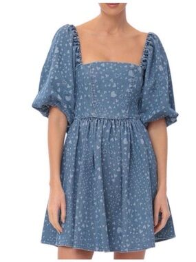 avec les filles sleeveless denim sheath mini dress Avec Les Filles Women's Imitation Pearl Embroidered Detail Mini Dress - Nikki Wash
